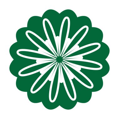 Çiçek ya da çiçek süsü dekoratif vektör tasarımı. Soyut çiçek simgesi sembolü beyazı izole edilmiş yeşil vektör gösterimi