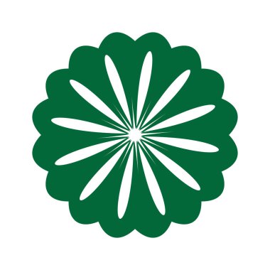 Çiçek ya da çiçek süsü dekoratif vektör tasarımı. Soyut çiçek simgesi sembolü beyazı izole edilmiş yeşil vektör gösterimi