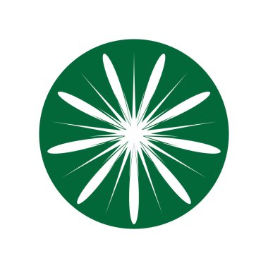 Çiçek ya da çiçek süsü dekoratif vektör tasarımı. Soyut çiçek simgesi sembolü beyazı izole edilmiş yeşil vektör gösterimi