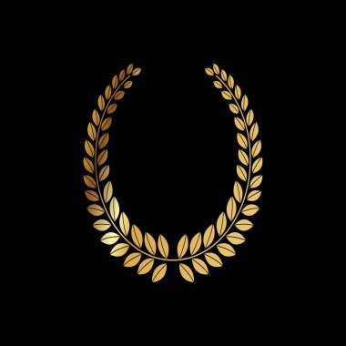 Defne çelengi vektör tasarımı ve siyah arkaplan ile izole edilmiş altın rengi