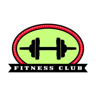 Dambıl ya da dambıl logosu, içinde yıldız sembolü olan oval şekil içinde. fitness kulübü logo tasarımı konsepti