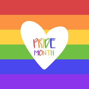 Gökkuşağı arka planında 'Gurur Ayı' yazılı beyaz kalpli gurur ayı vektör posteri.