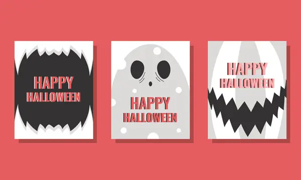 Set Von Vektor Happy Halloween Postkarten Happy Halloween Karten Mit — Stockvektor