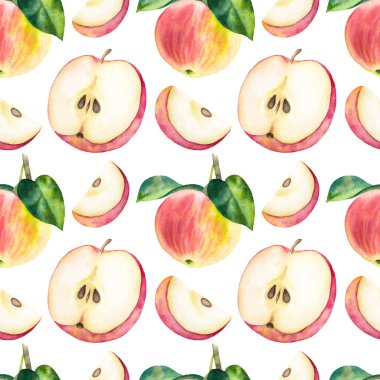 Beyaz arkaplanda kusursuz suluboya elma deseni.