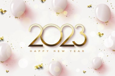 2022 happy new year with gold numbers and pink balloons