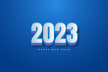 2023 happy new year with white numbers wrapped in blue