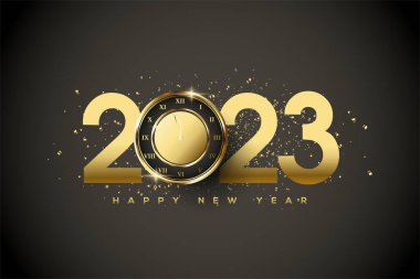 2023 happy new year with golden hour illustration