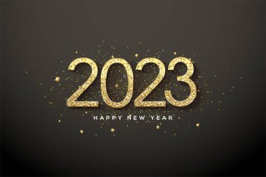 happy new year 2023 soft gold on black background