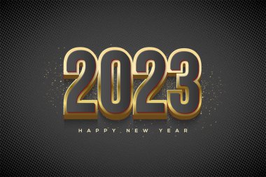 Happy new year 2023 with black numbers wrapped in luxury gold