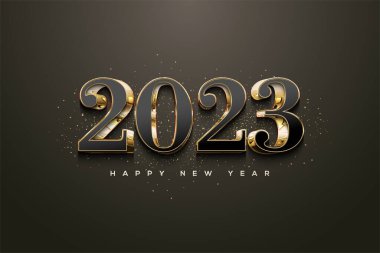 Happy new year 2023 with classic 3d gold numbers