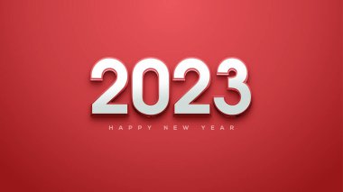3D numaralar 2023 Kırmızı zemin üzerinde mutlu yıllar