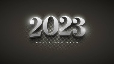 Happy new year classic with curved silver numbers