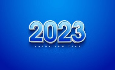 Happy new year 2023 blue with fancy 3d numbers