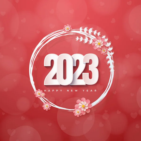Предпосылки Празднования Нового 2023 Года Площади Прозрачными Розовыми Цветами — стоковый вектор