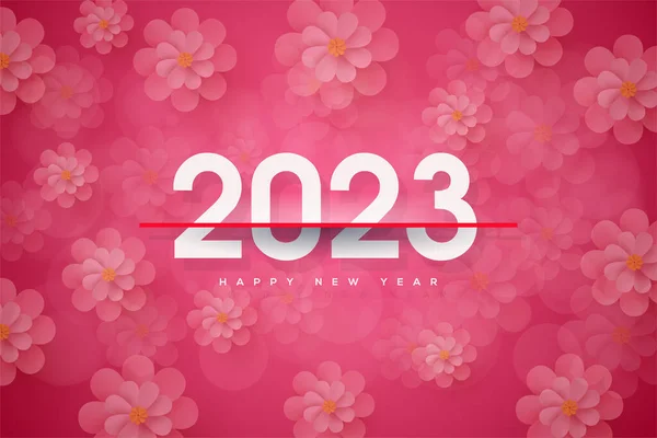 Happy New Year 2023 Background White Numbers Pink Flowers Background — Image vectorielle