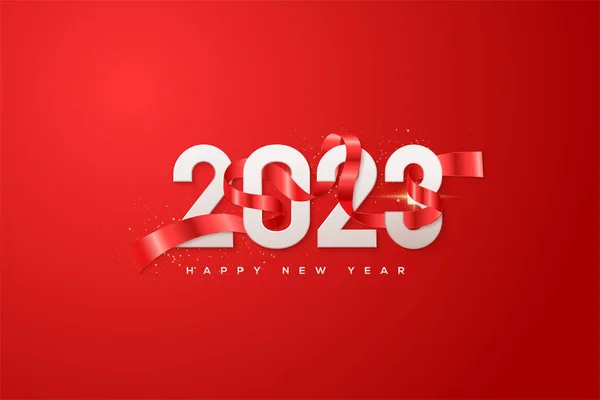2022 Щасливий Новий Рік Червоною Стрічкою Загорнутою Навколо Номерів — стоковий вектор