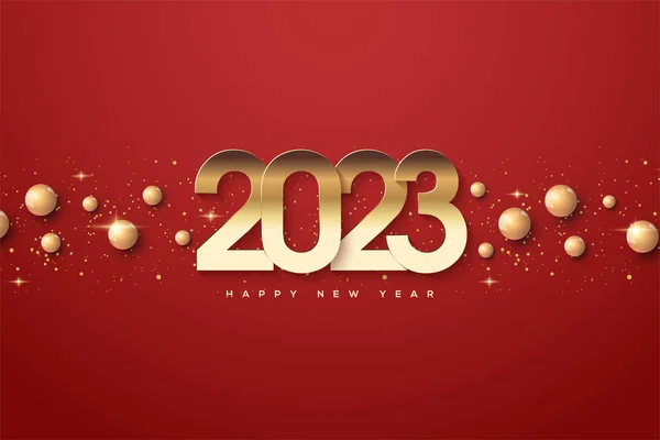 2023 Happy New Year Golden Numbers Red Background — Vetor de Stock