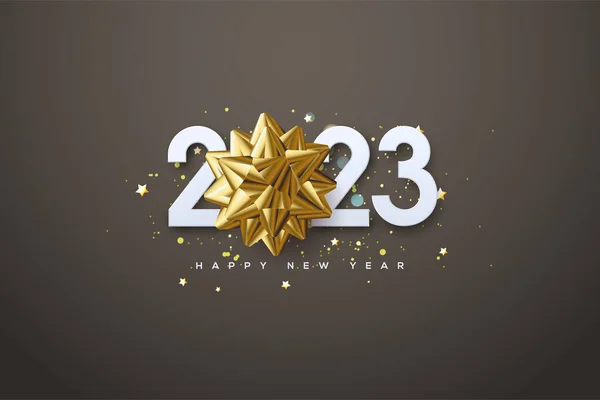 2023 Happy New Year Gold Numbers Ribbon — Stock Vector