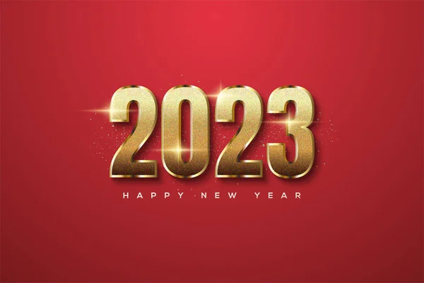 Happy New Year 2023 Gold Glitter Numbers — ストックベクタ