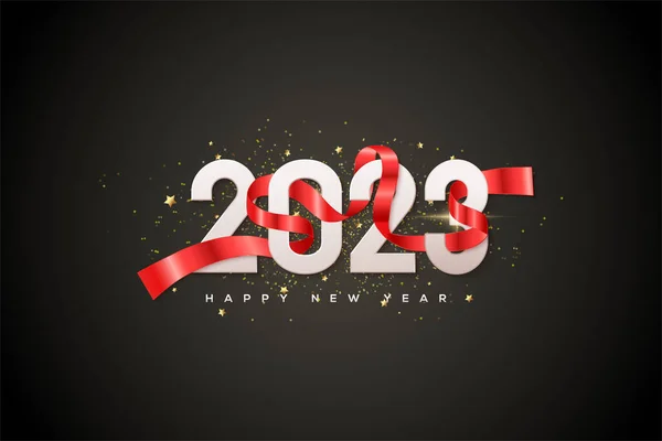 Happy New Year 2023 Ribbon Wrapped Numbers — Vettoriale Stock