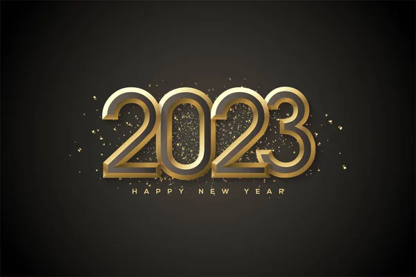 2023 Happy New Year Black Gold Numbers — Stockvector