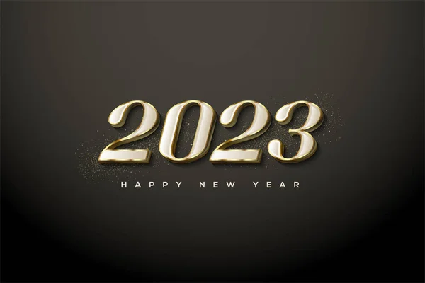 2023 Happy New Year White Numbers Clad Luxury Gold — Image vectorielle