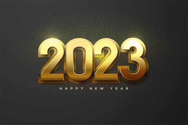 Shiny Gold 2023 New Year Greetings Black Background — ストックベクタ