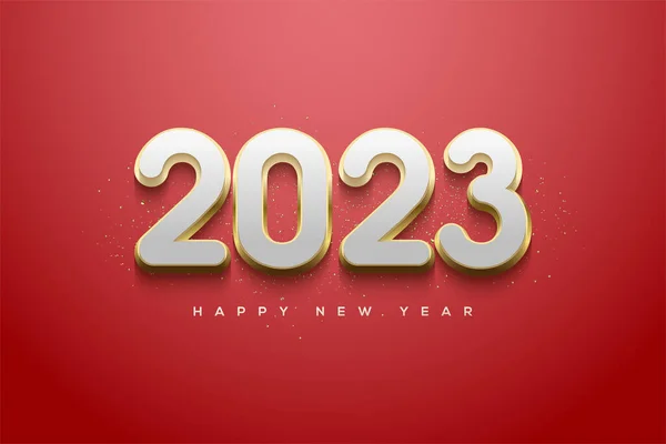 2023 Happy New Year Numbers Luxury White Gold Color —  Vetores de Stock