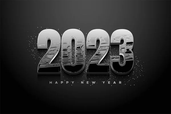 Numbers 2023 Happy New Year Thick Metallic Silver Color — Image vectorielle
