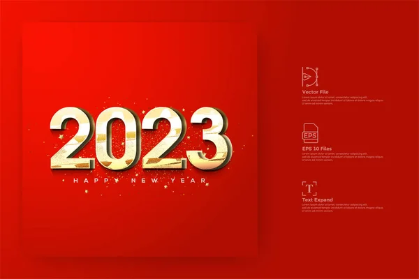 Golden Number 2023 Happy New Year Greetings Card — Stockvektor