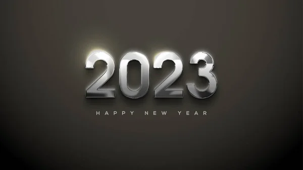 Silver Metallic Happy New Year 2023 Dark Background — 图库矢量图片