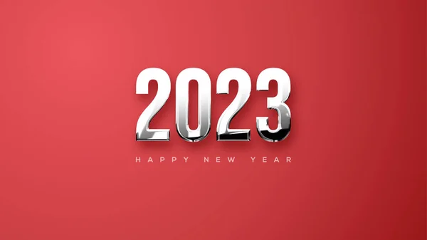 Simple Elegant Happy New Year 2023 Shiny Silver Metallic Numbers — 스톡 벡터