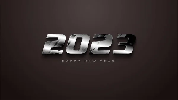 Modern Bold Happy New Year 2023 Silver Metallic — Image vectorielle
