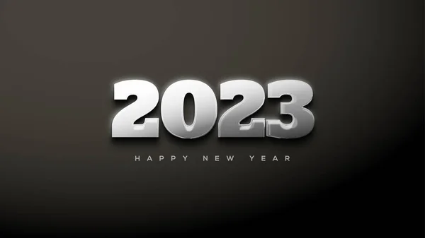 Happy New Year 2023 Shiny Thick Silver Numbers — 图库矢量图片