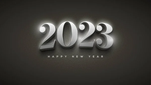 Happy New Year Classic Curved Silver Numbers — Vettoriale Stock