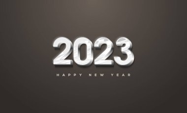 3D numaralar 2023 Mutlu yıllar, parlak beyaz renkli.