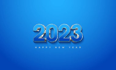 Mavi bir arkaplanda 2023 numaralı mutlu yıllar.