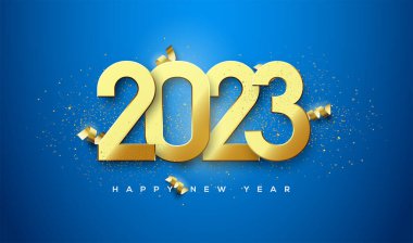 Modern mutlu yeni yıl arkaplanı, süslü altın numaraları ve kurdelesiyle.