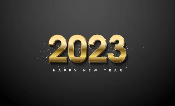 Shiny Gold 2023 New Year Greetings Black Background — 스톡 벡터