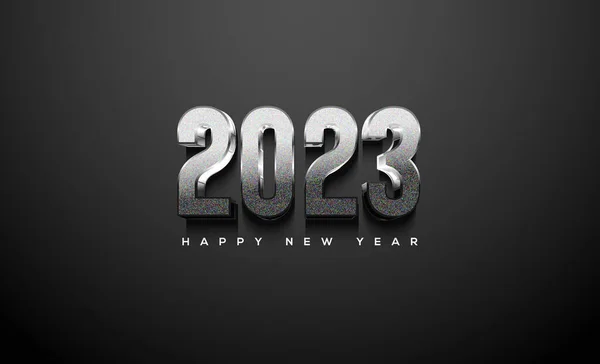 Numbers 2023 Happy New Year Thick Metallic Silver Color — Stock vektor