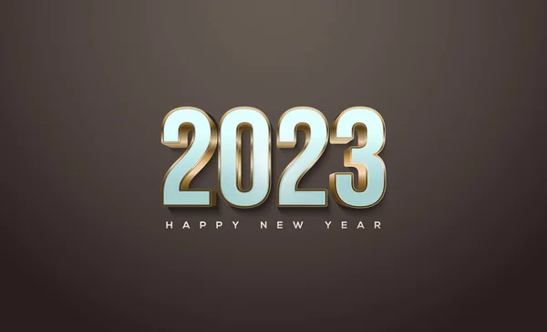 Numbers 2023 Happy New Year White Color Wrapped Luxury Gold — Stock Vector