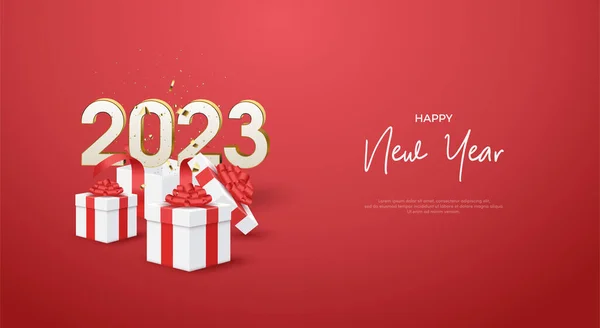 stock vector Happy new year 3d background with realistic 3d white gift box