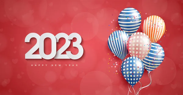 Happy New Year 2023 Celebration Background Colorful Realistic Balloons Illustration — Stock Vector