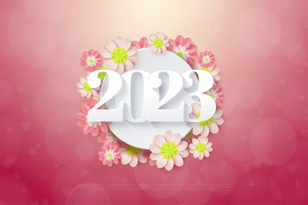 Happy New Year 2023 Realistic Circle Plate Flowers — Image vectorielle