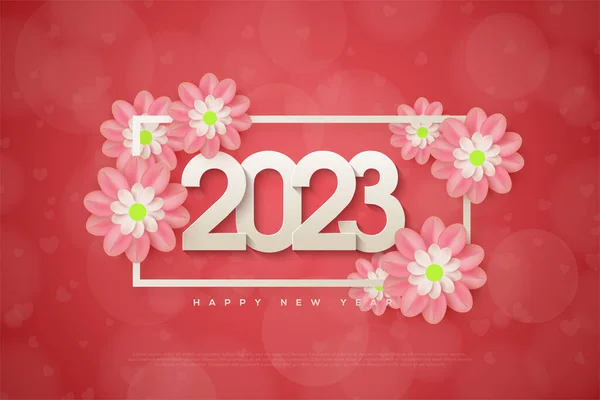 stock vector 2023 background with realistic 3d numbers and 3d flowers illustration