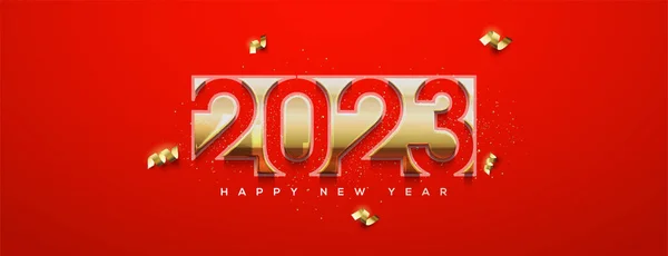 Gold Paper Cut Number 2023 Background Happy New Year 2023 — Stock Vector