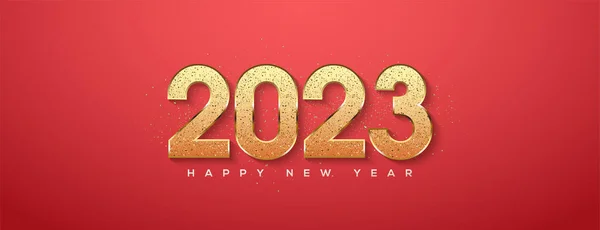 輝く金の光沢のある数字 幸せな新年2023 — ストックベクタ