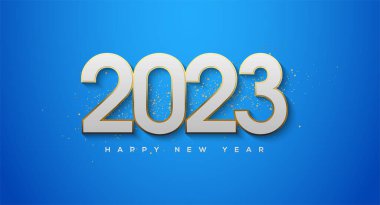 Modern mutlu yeni yıl 2023, beyaz sayılar altın sarısı.