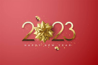 2022 happy new year with fancy gold numbers and ribbon