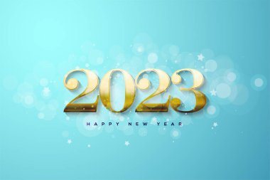 new year 2023 with golden numbers on bright blue background